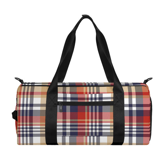 Red Blue And Beige Madras Plaid Print Gym Bag