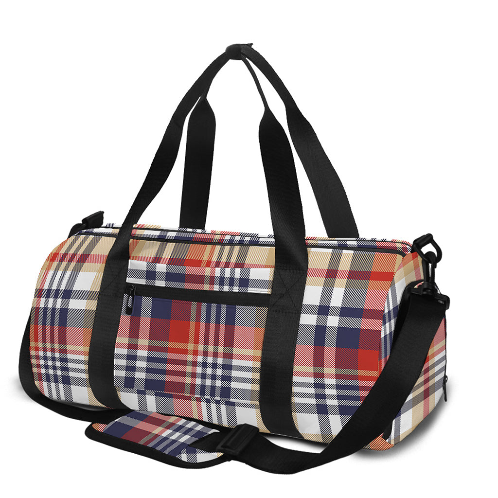 Red Blue And Beige Madras Plaid Print Gym Bag