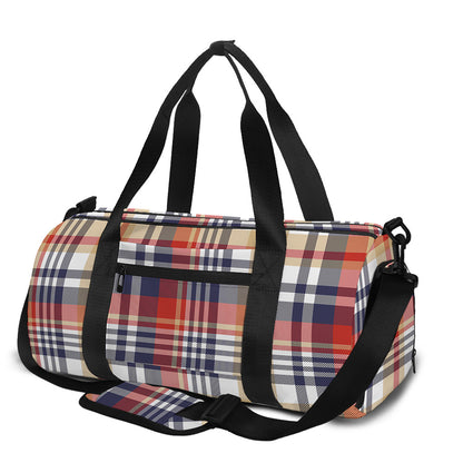Red Blue And Beige Madras Plaid Print Gym Bag