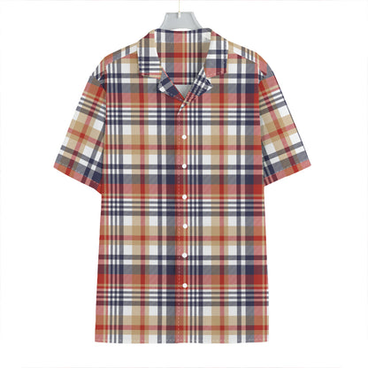 Red Blue And Beige Madras Plaid Print Hawaiian Shirt