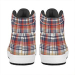 Red Blue And Beige Madras Plaid Print High Top Leather Sneakers