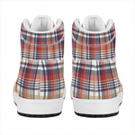 Red Blue And Beige Madras Plaid Print High Top Leather Sneakers