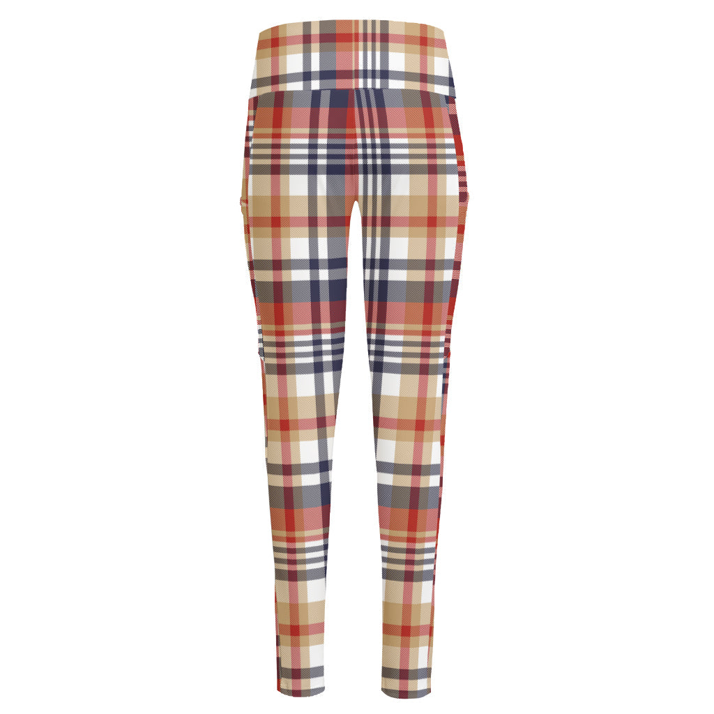 Red Blue And Beige Madras Plaid Print High-Waisted Pocket Leggings