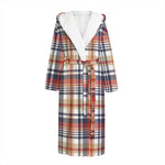 Red Blue And Beige Madras Plaid Print Hooded Bathrobe