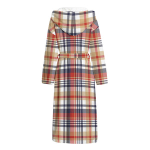 Red Blue And Beige Madras Plaid Print Hooded Bathrobe