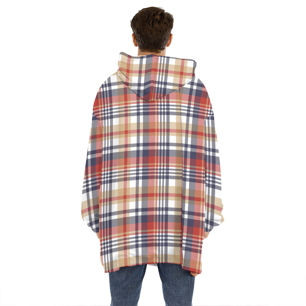 Red Blue And Beige Madras Plaid Print Hoodie Blanket