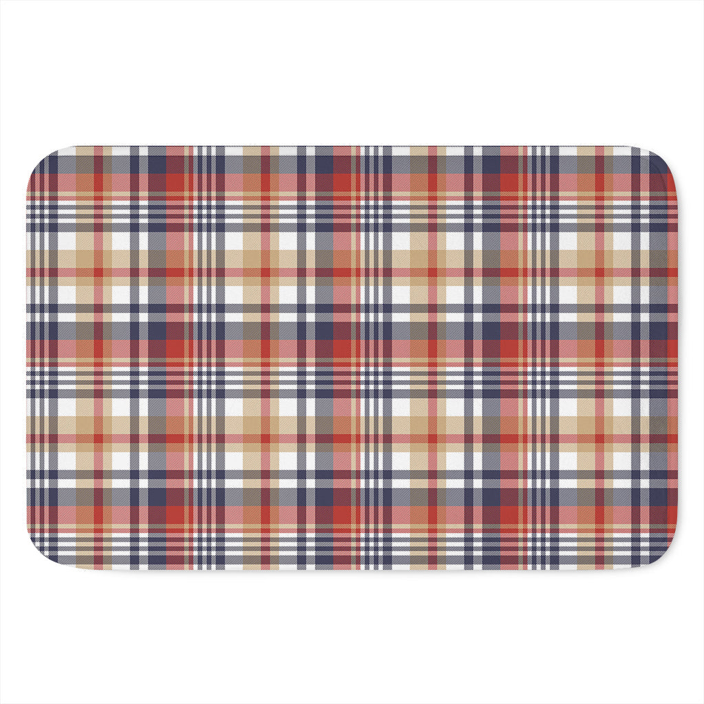 Red Blue And Beige Madras Plaid Print Indoor Door Mat