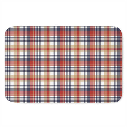 Red Blue And Beige Madras Plaid Print Indoor Door Mat
