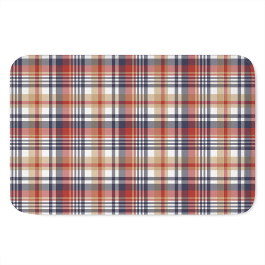 Red Blue And Beige Madras Plaid Print Indoor Door Mat