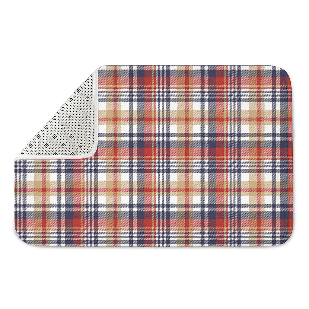 Red Blue And Beige Madras Plaid Print Indoor Door Mat