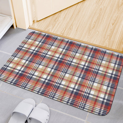 Red Blue And Beige Madras Plaid Print Indoor Door Mat