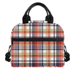 Red Blue And Beige Madras Plaid Print Insulated Lunch Bag