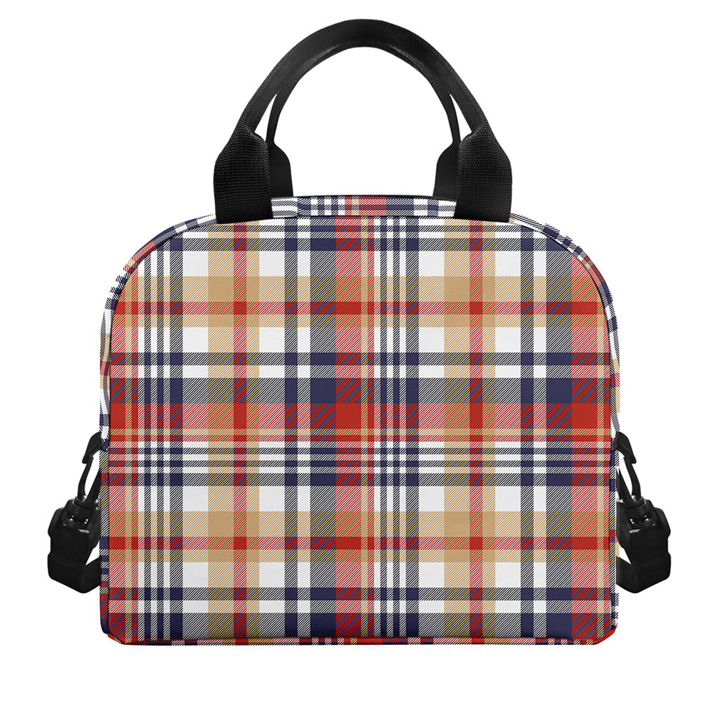 Red Blue And Beige Madras Plaid Print Insulated Lunch Bag