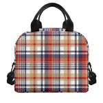 Red Blue And Beige Madras Plaid Print Insulated Lunch Bag