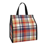 Red Blue And Beige Madras Plaid Print Insulated Lunch Tote