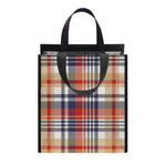 Red Blue And Beige Madras Plaid Print Insulated Lunch Tote