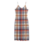 Red Blue And Beige Madras Plaid Print Jersey Midi Cami Dress