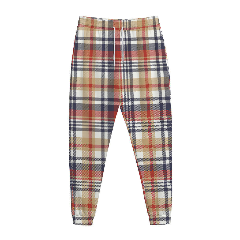 Red Blue And Beige Madras Plaid Print Jogger Pants