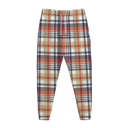 Red Blue And Beige Madras Plaid Print Jogger Pants