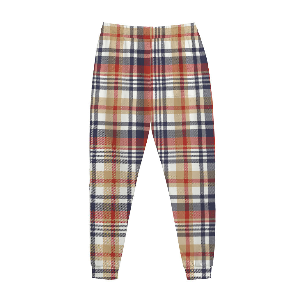 Red Blue And Beige Madras Plaid Print Jogger Pants