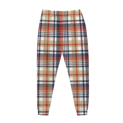 Red Blue And Beige Madras Plaid Print Jogger Pants