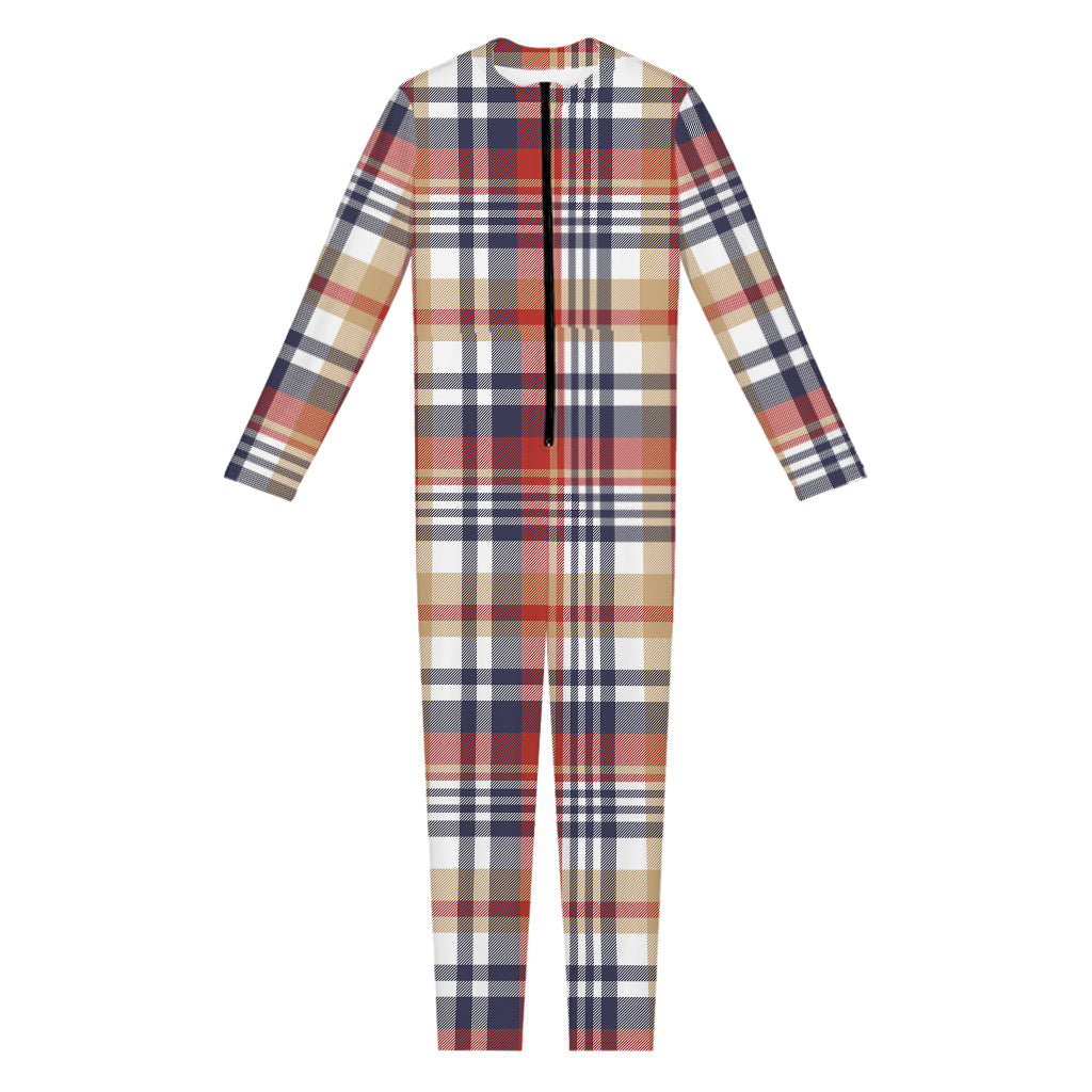 Red Blue And Beige Madras Plaid Print Jumpsuit