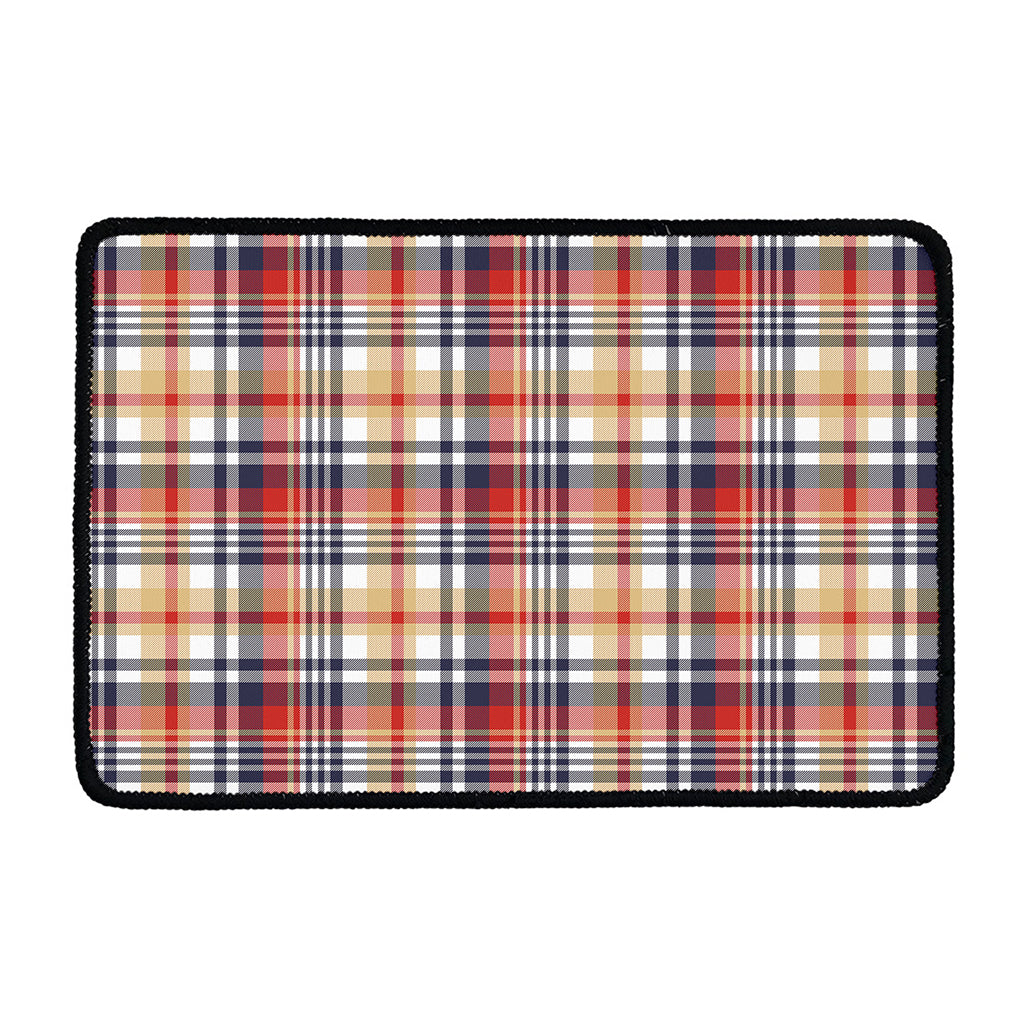 Red Blue And Beige Madras Plaid Print Kitchen Mat