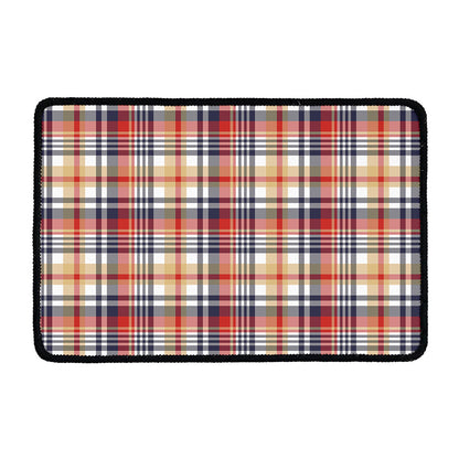 Red Blue And Beige Madras Plaid Print Kitchen Mat