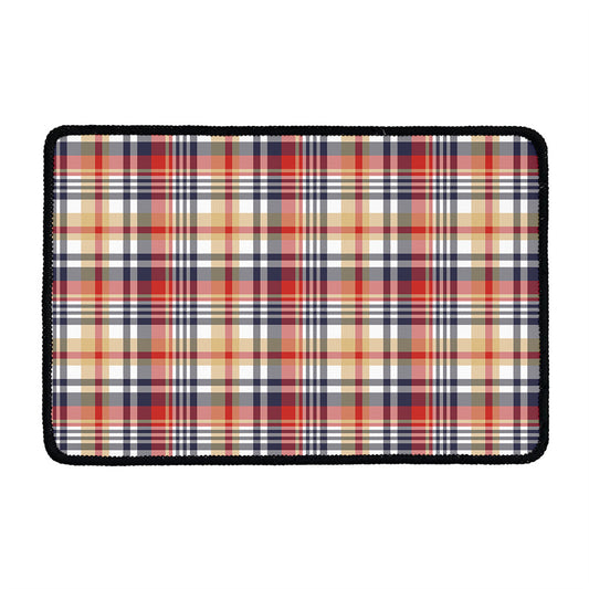 Red Blue And Beige Madras Plaid Print Kitchen Mat