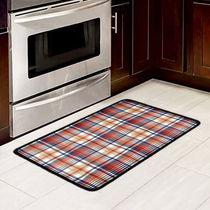 Red Blue And Beige Madras Plaid Print Kitchen Mat