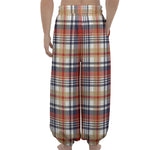 Red Blue And Beige Madras Plaid Print Lantern Pants