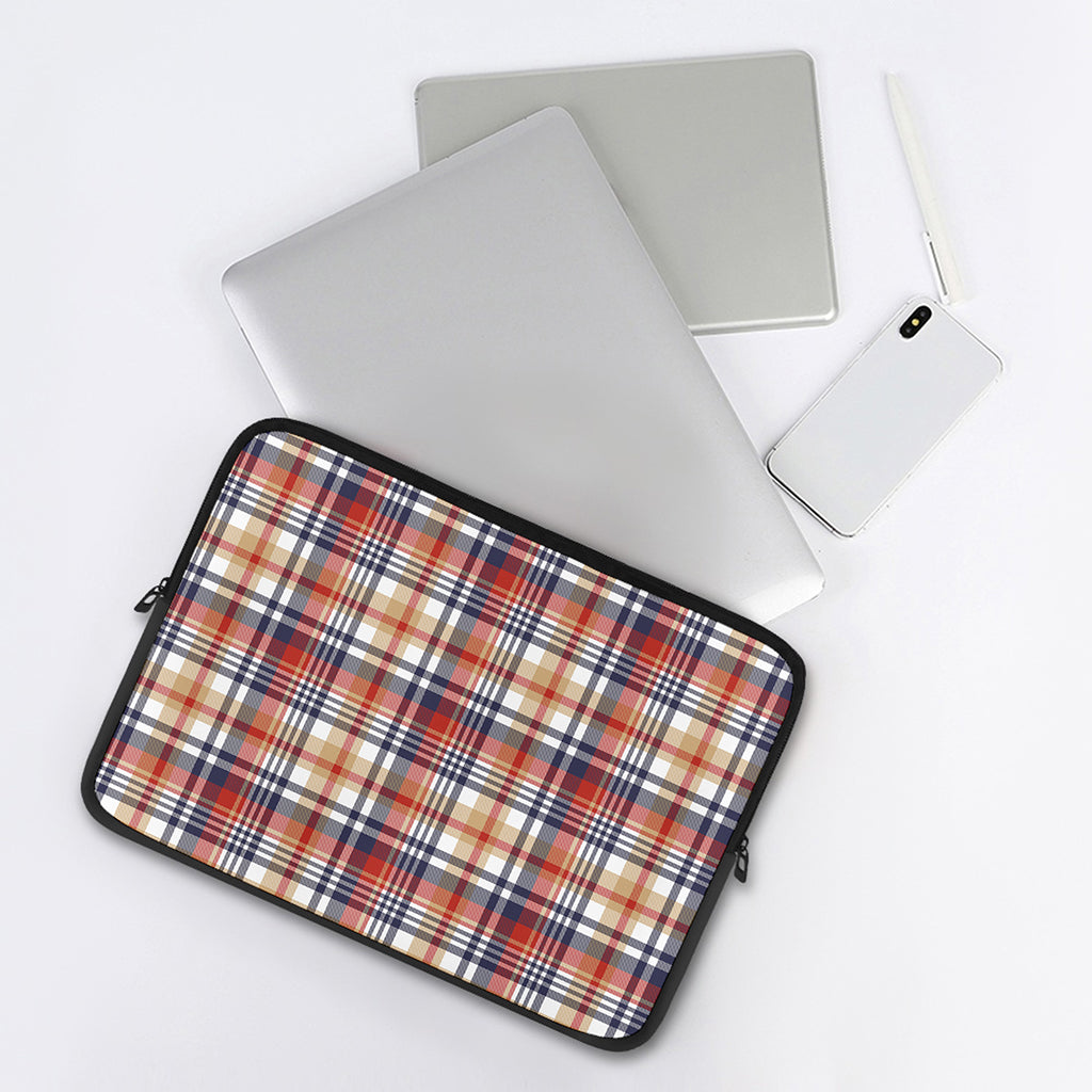 Red Blue And Beige Madras Plaid Print Laptop Sleeve