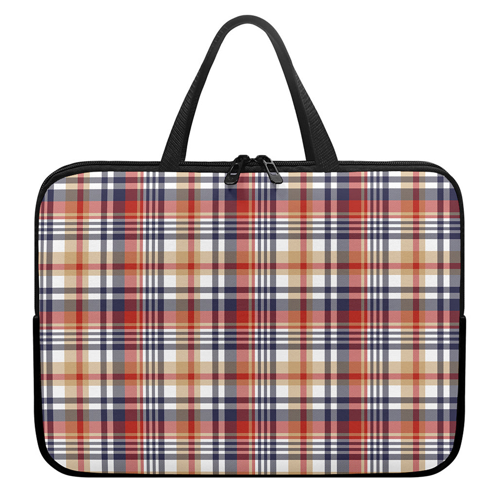 Red Blue And Beige Madras Plaid Print Laptop Sleeve With Handle