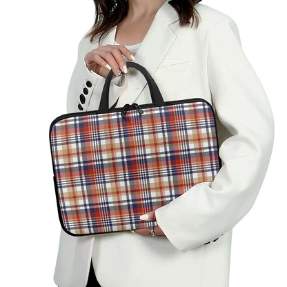 Red Blue And Beige Madras Plaid Print Laptop Sleeve With Handle