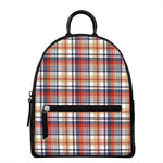 Red Blue And Beige Madras Plaid Print Leather Backpack