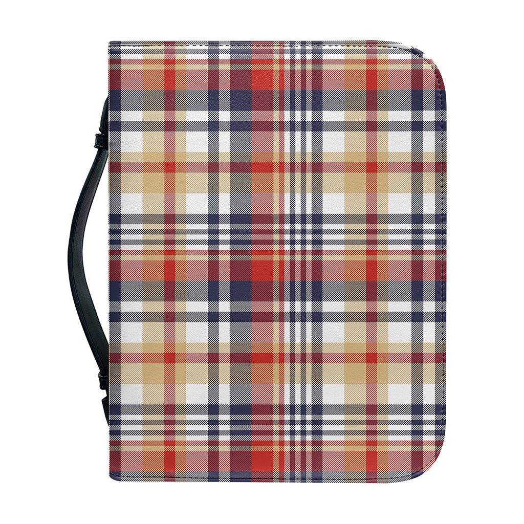 Red Blue And Beige Madras Plaid Print Leather Bible Cover