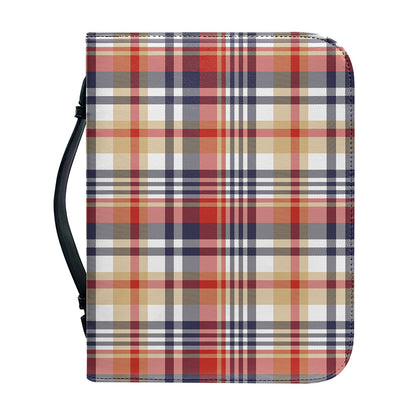 Red Blue And Beige Madras Plaid Print Leather Bible Cover