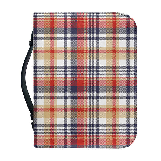 Red Blue And Beige Madras Plaid Print Leather Bible Cover