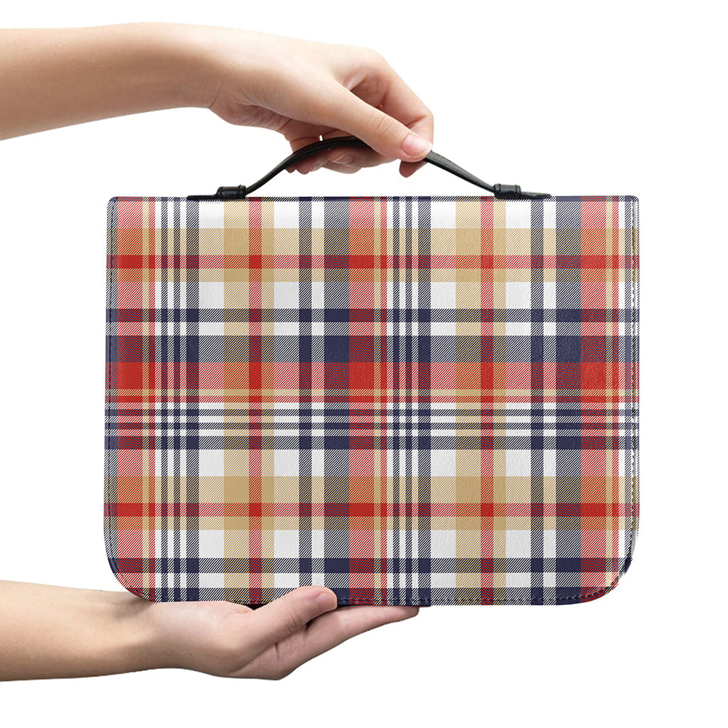 Red Blue And Beige Madras Plaid Print Leather Bible Cover