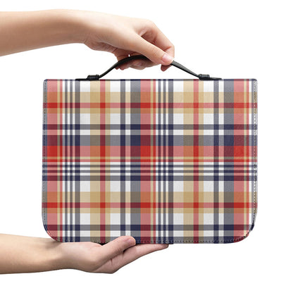 Red Blue And Beige Madras Plaid Print Leather Bible Cover