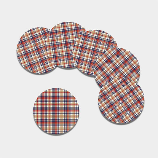 Red Blue And Beige Madras Plaid Print Leather Coaster Set