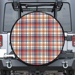 Red Blue And Beige Madras Plaid Print Leather Spare Tire Cover