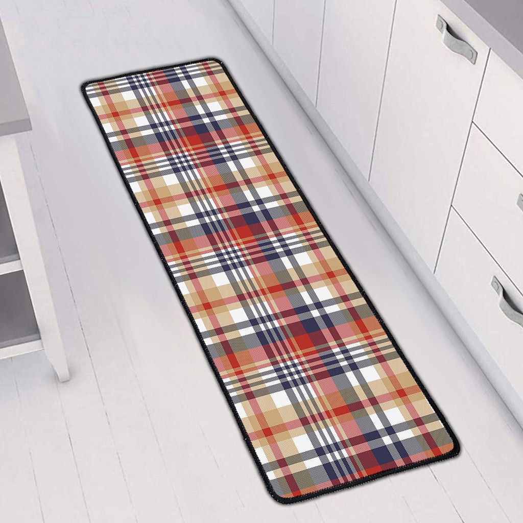 Red Blue And Beige Madras Plaid Print Long Kitchen Mat