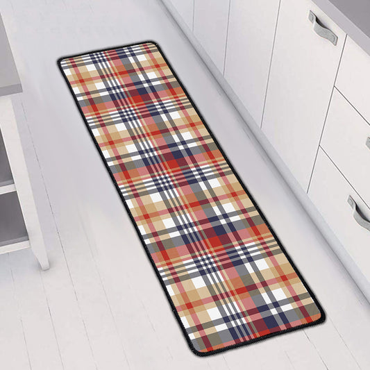 Red Blue And Beige Madras Plaid Print Long Kitchen Mat