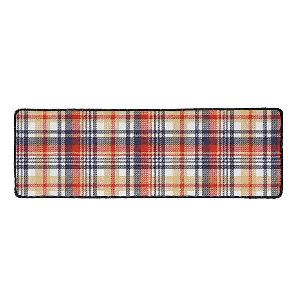 Red Blue And Beige Madras Plaid Print Long Kitchen Mat