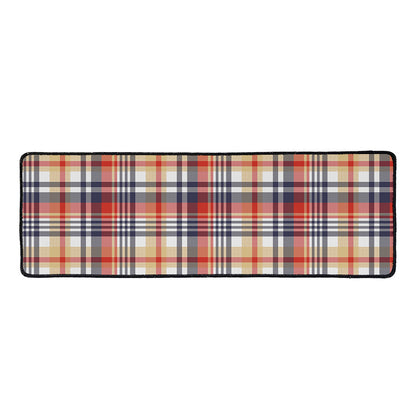 Red Blue And Beige Madras Plaid Print Long Kitchen Mat