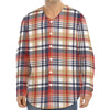 Red Blue And Beige Madras Plaid Print Long Sleeve Baseball Jersey