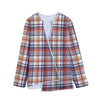 Red Blue And Beige Madras Plaid Print Long Sleeve Short Coat