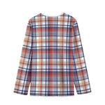 Red Blue And Beige Madras Plaid Print Long Sleeve Short Coat