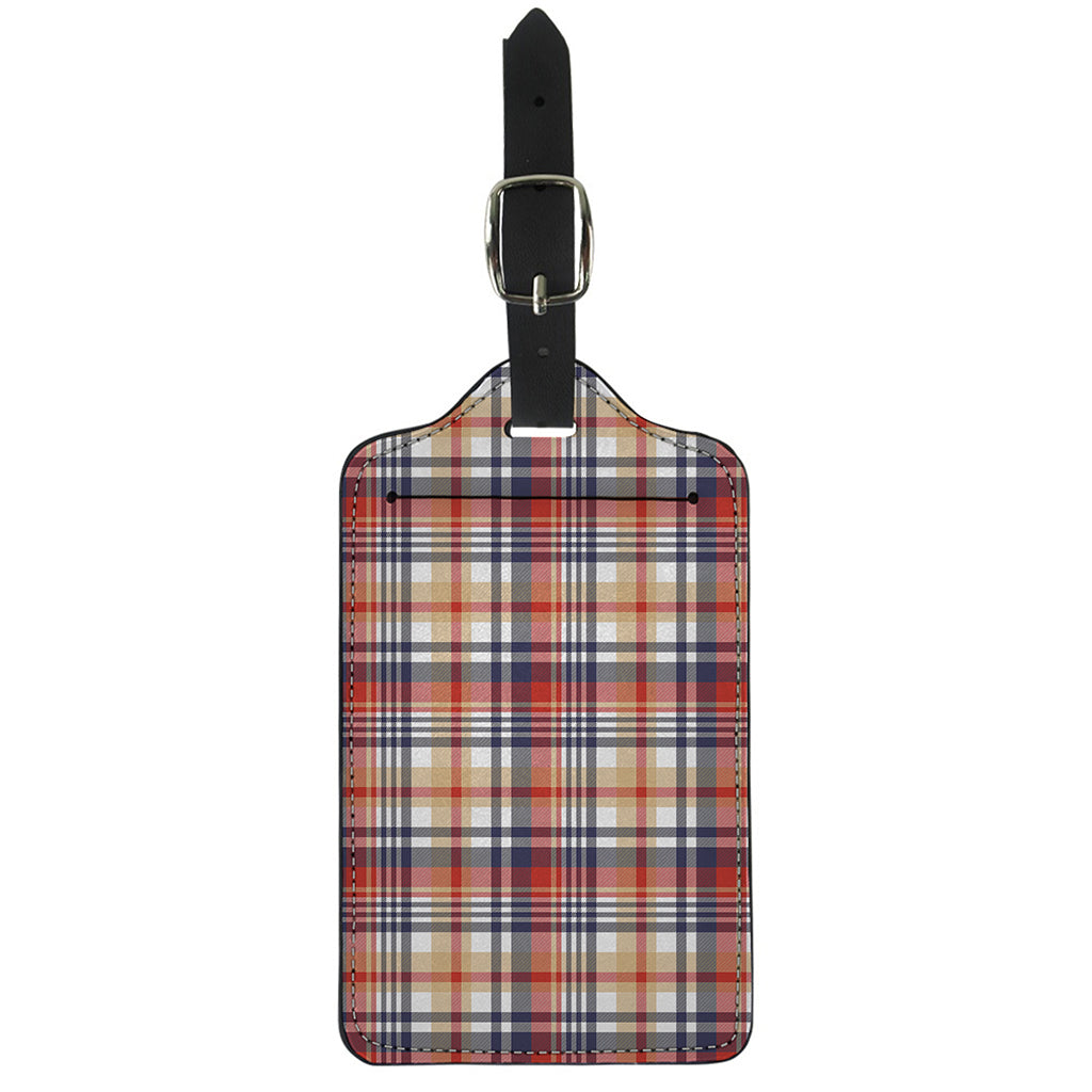 Red Blue And Beige Madras Plaid Print Luggage Tag